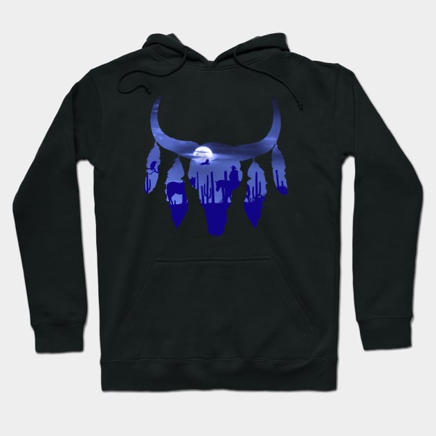 Cow Skull, night in the desert, tribal, american, cowboys, boho, bull skull Hoodie by Collagedream